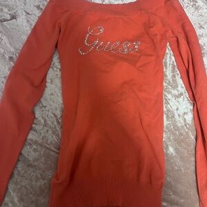 Y2k Guess Off-the-Shoulder Orange Sweater